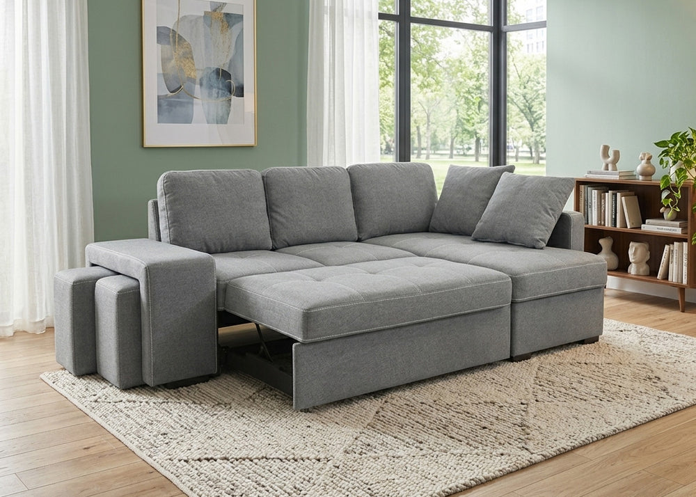 Sofá-Cama Chaise Longue Stacy 250cm Cinzento Claro