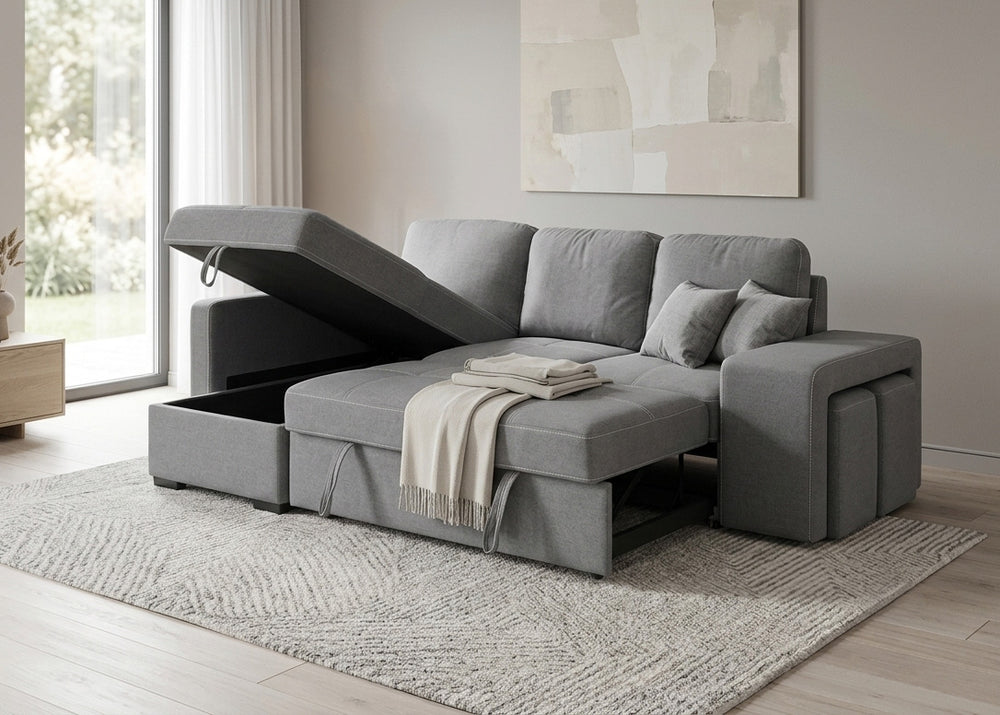 Sofá-Cama Chaise Longue Stacy 250cm Cinzento