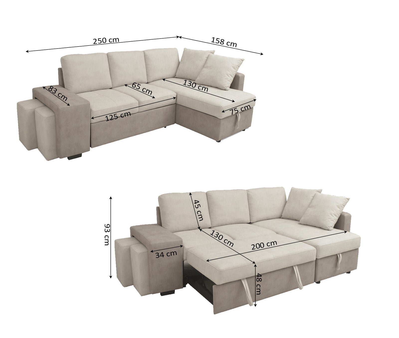 Sofa Cama Chaise Longue Stacy 250cm