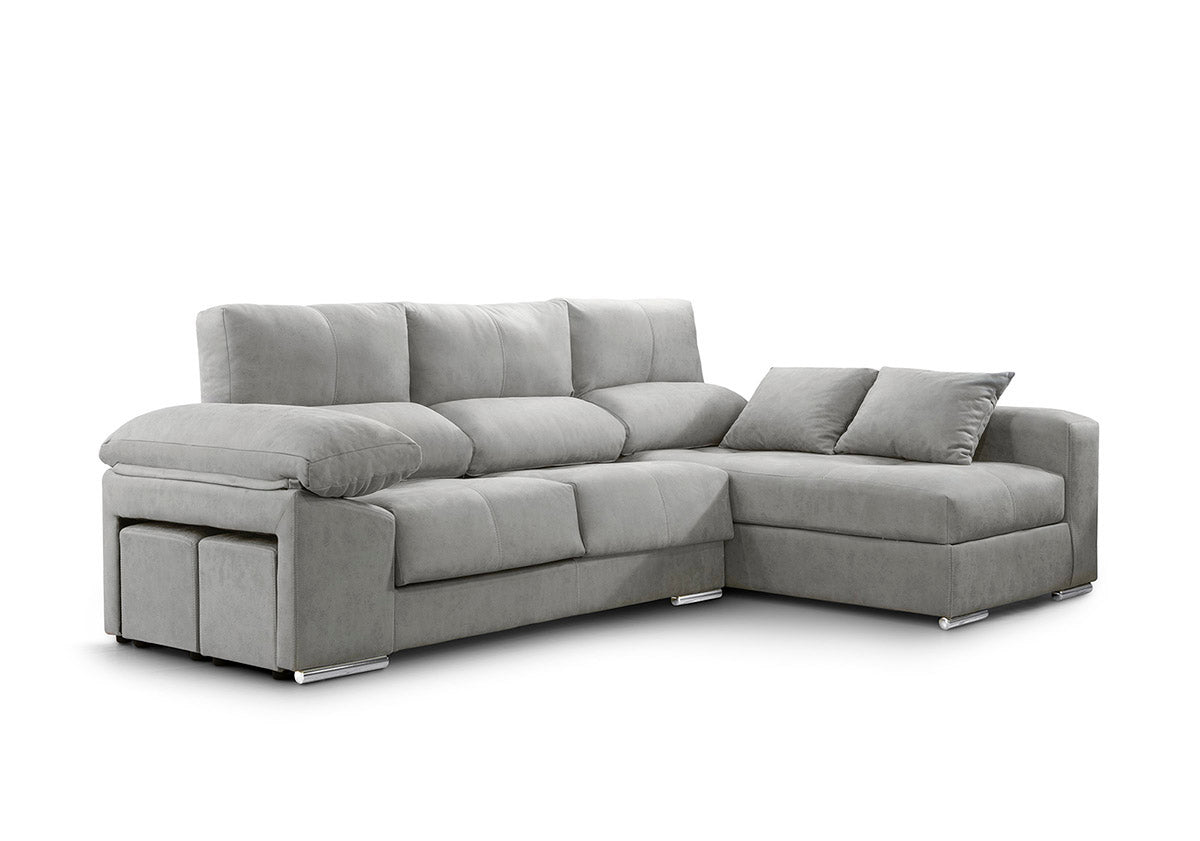 Canapé Méridienne Copi 280cm. Fauteuil inclinable, +2 poufs