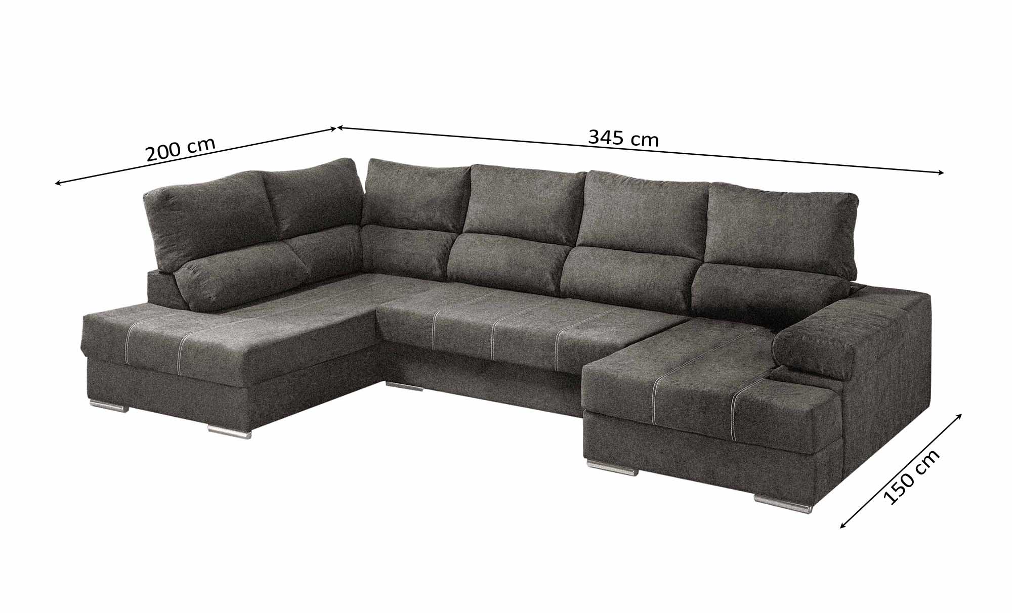 Mega Sofa Cama Chaise Longue Rinconera Italia 345cm