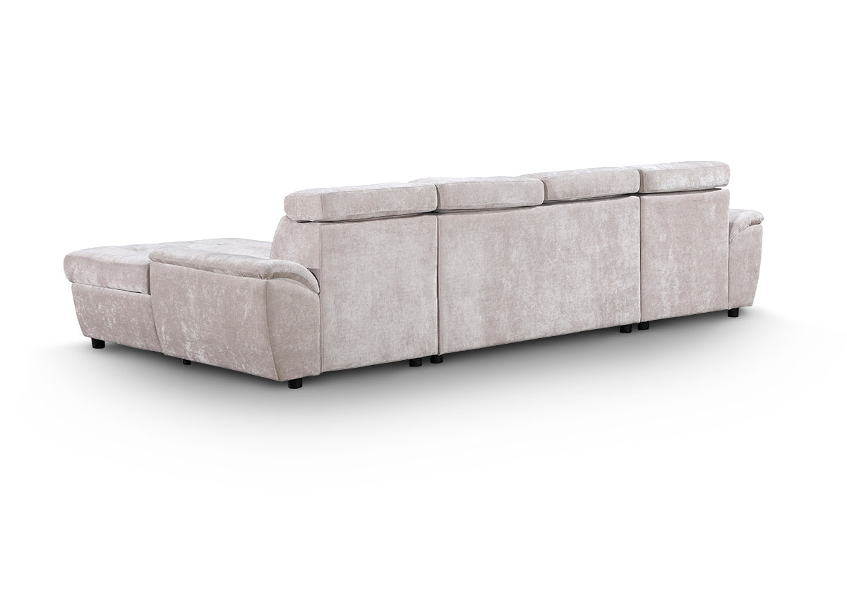 Sofa Cama Doble Chaise Longue Leo, con Arcon 310cm