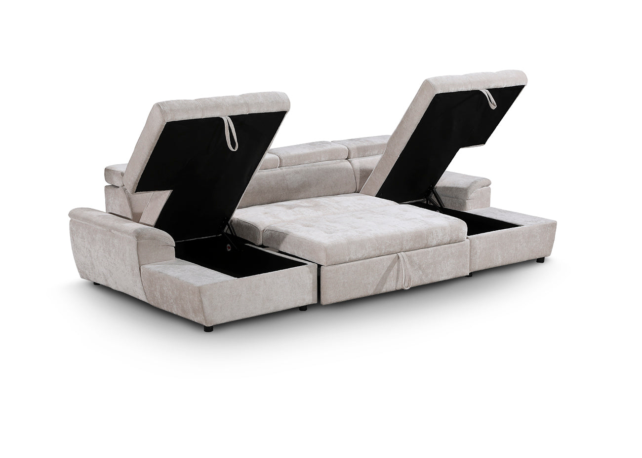 Sofa Cama Doble Chaise Longue Leo, con Arcon 310cm