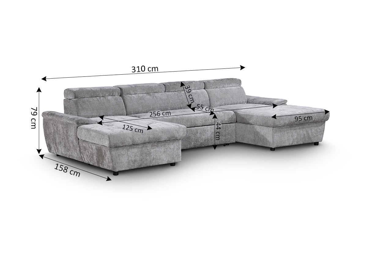 Sofa Cama Doble Chaise Longue con Arcon Leo 310cm