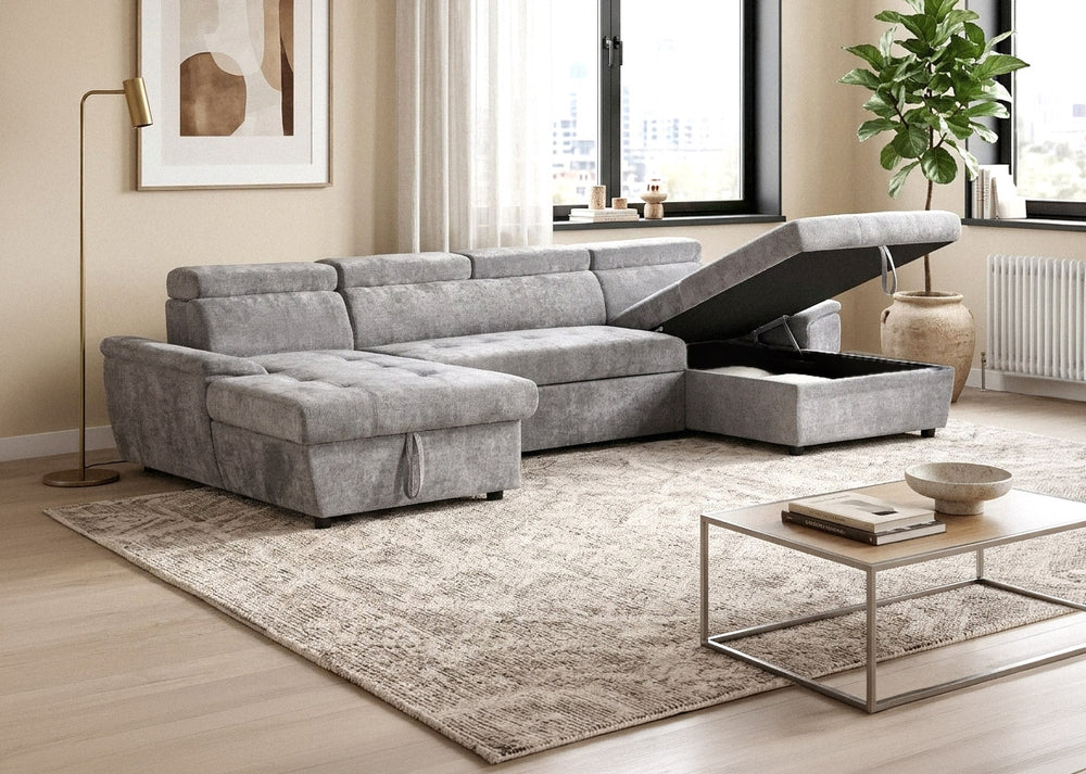 Sofa Cama Doble Chaise Longue con Arcon Leo 310cm