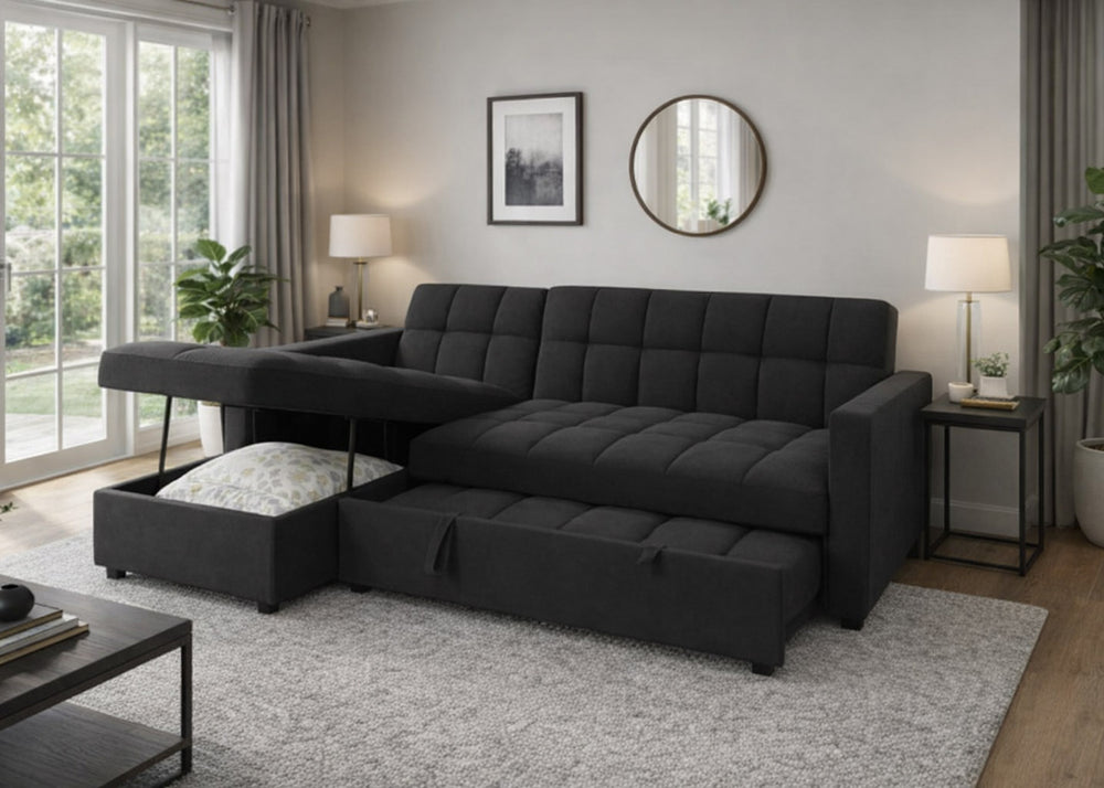 Sofá-Cama Chaise Longue Kris 210cm Preto
