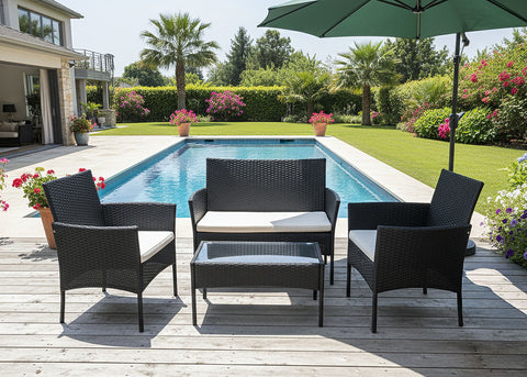 Conjunto Sofa + Mesa + 2 Sillas de Ratan PE. Muebles de Jardin y Terraza