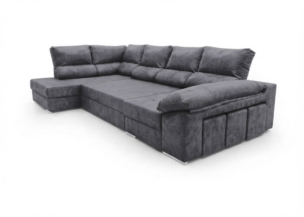 Mega Sofa Cama Rinconera Chaise Longue Sicilia 345cm Gris