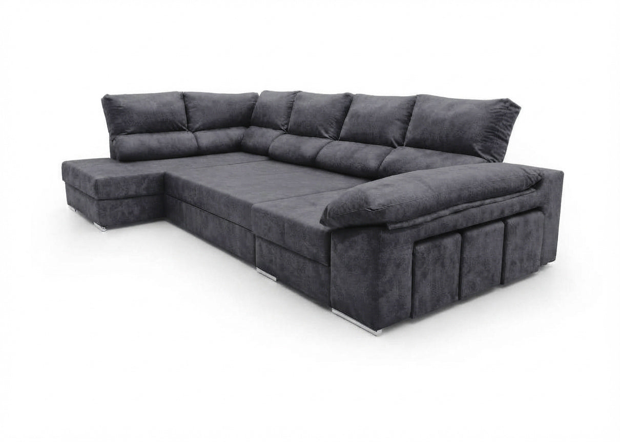 Mega Sofa Cama Rinconera Chaise Longue Sicilia 345cm Gris Oscuro