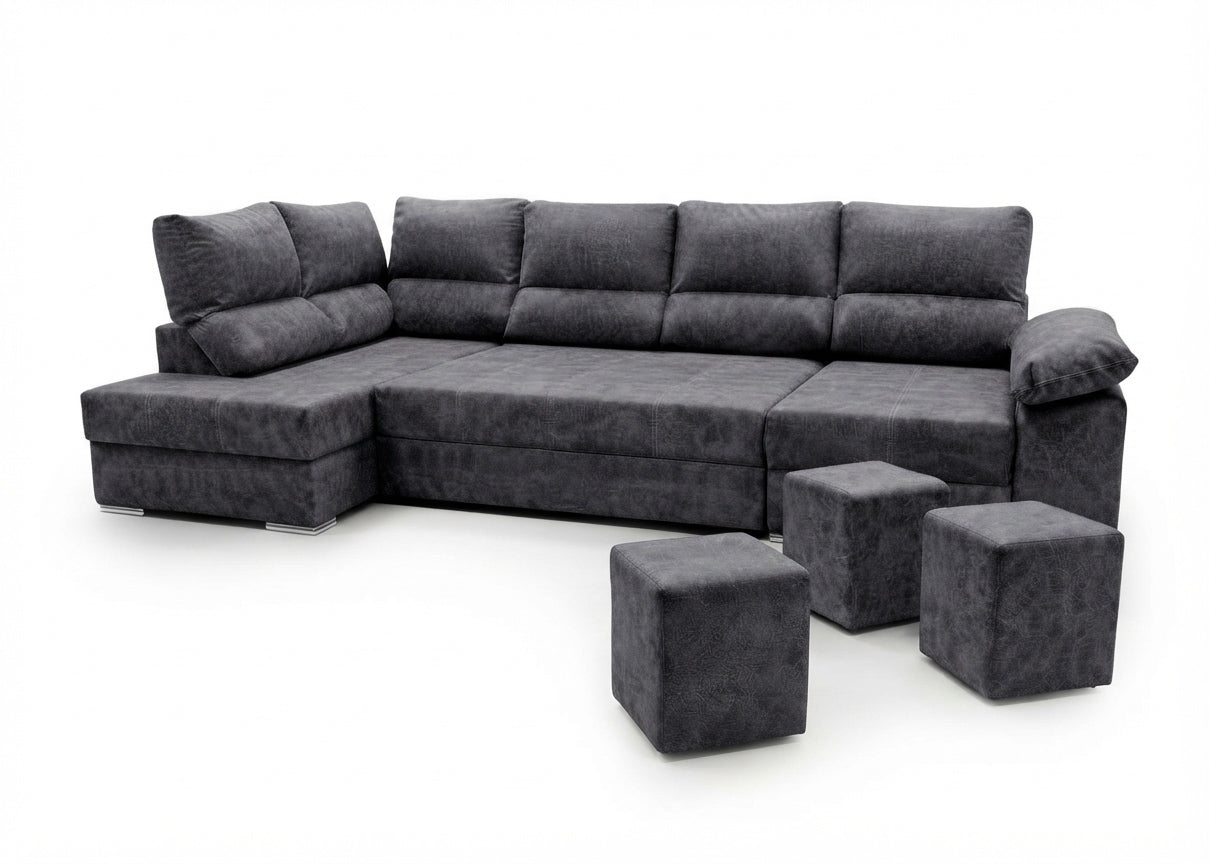 Mega Sofa Cama Rinconera Chaise Longue Sicilia 345cm Gris Oscuro