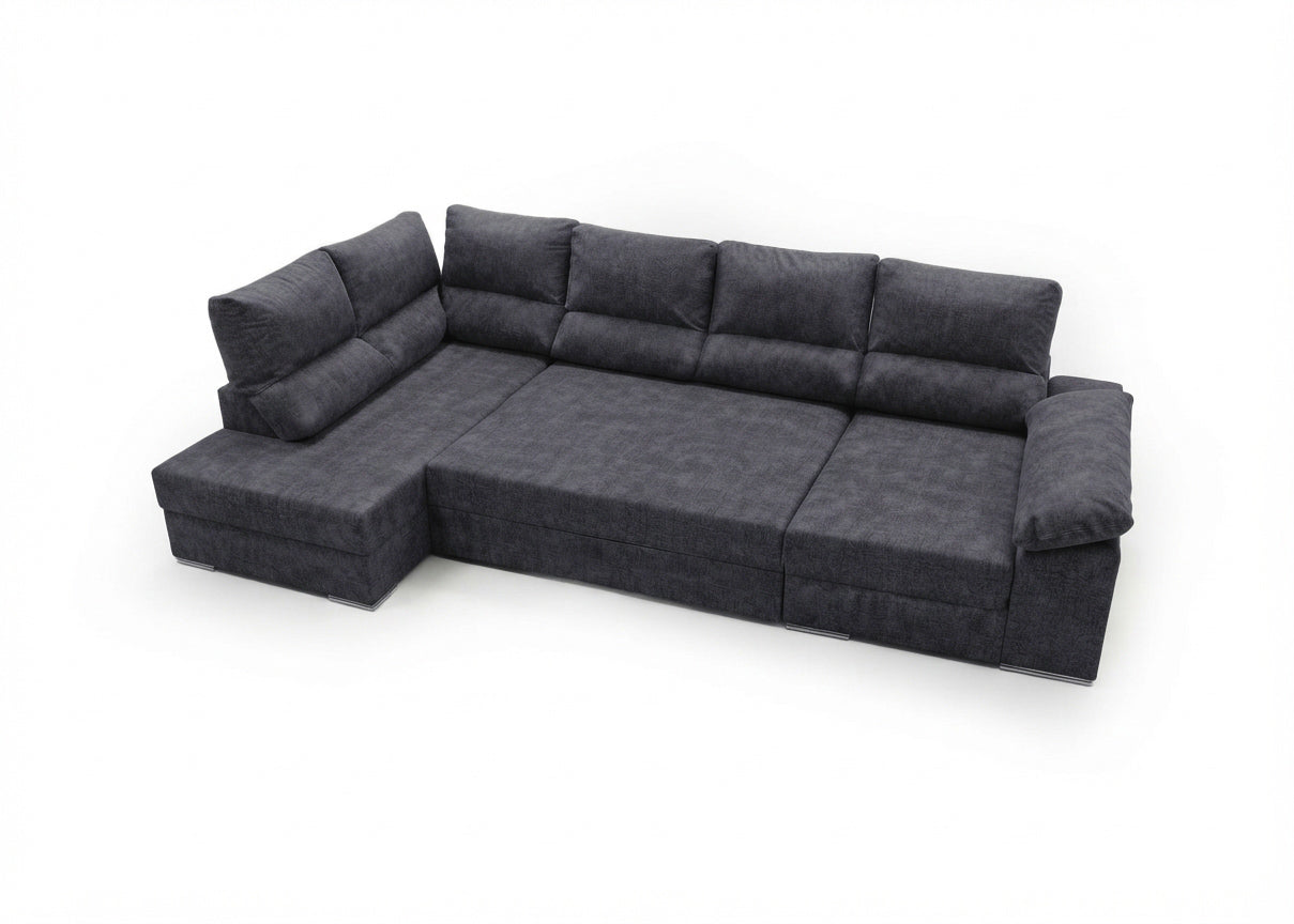 Mega Sofa Cama Rinconera Chaise Longue Sicilia 345cm Gris Oscuro