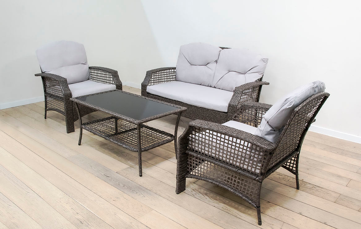 Muebles De Jardín CONJUNTOS SOFÁ Bahamas Conjunto Triple XL 9 Plazas 4 Modulos Esquina 4 Modulos Centrales 1 Puf 2 Mesas Ratan Sintetico Kiefergarden