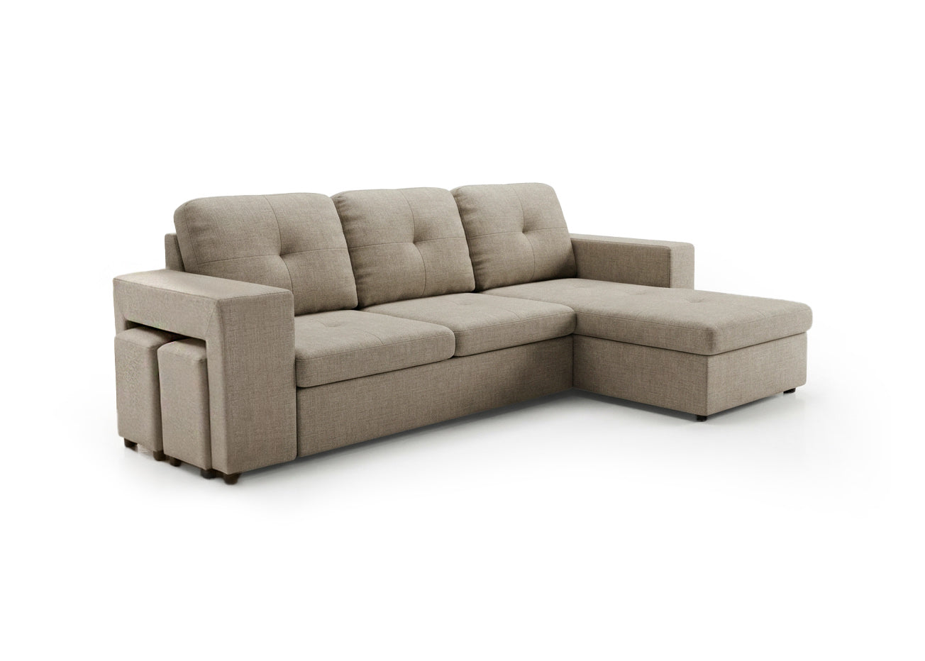 Sofa Cama Chaise Longue Reversible Suiza 230cm, Arcon + Puff