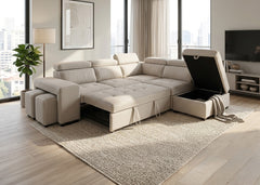 Sofa Cama Rinconera Teen + Puf con Arcon 264cm Beige
