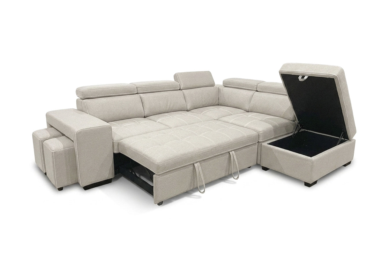 Sofa Cama Rinconera Teen + Puf con Arcon 264cm Beige