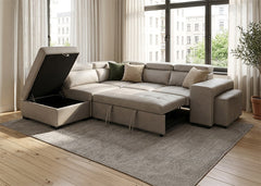 Sofa Cama Rinconera Teen Beige, Puf con Arcon 264cm