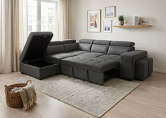 Sofa Cama Rinconera Teen + Puf con Arcon 264cm Negro