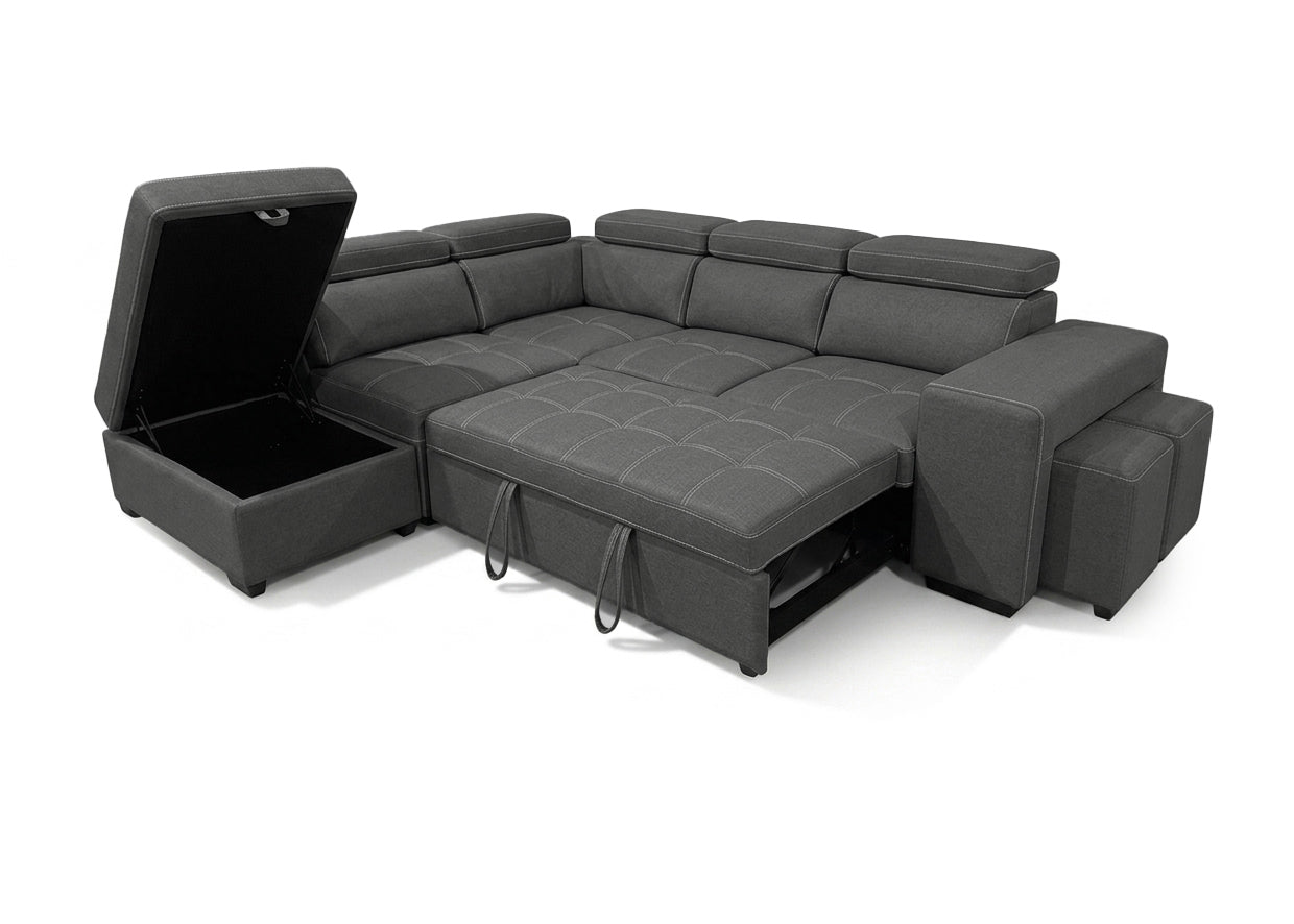 Sofa Cama Rinconera Teen + Puf con Arcon 264cm Negro