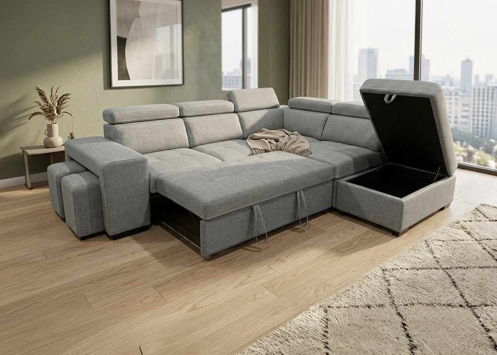 Sofa Cama Rinconera Teen + Puf con Arcon 264cm Gris