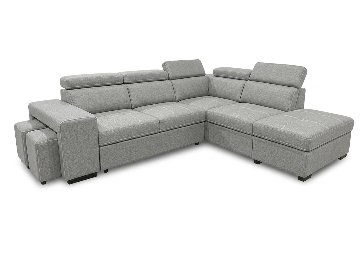 Sofa Cama Rinconera Teen + Puf con Arcon 264cm Gris