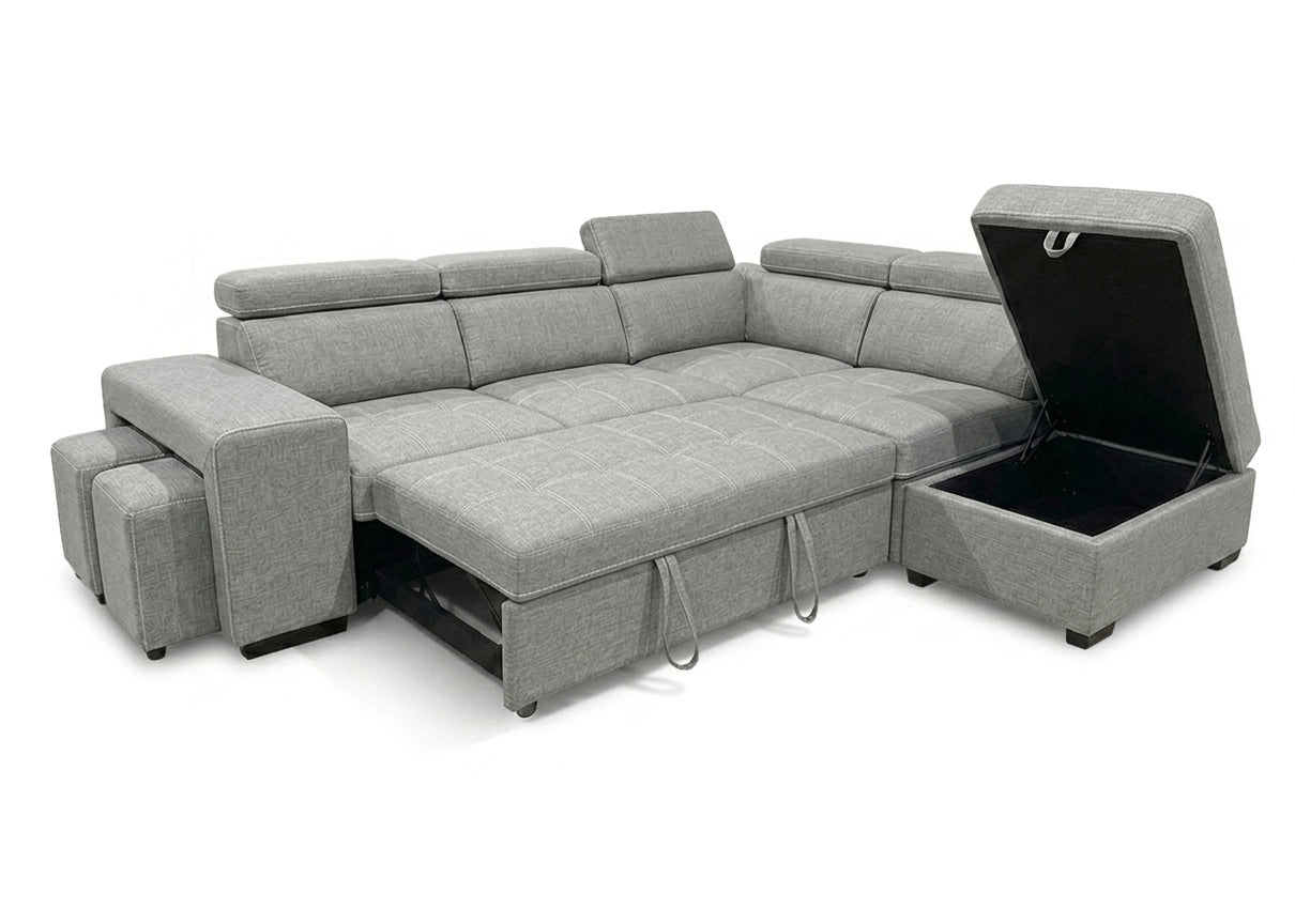 Sofa Cama Rinconera Teen + Puf con Arcon 264cm Gris