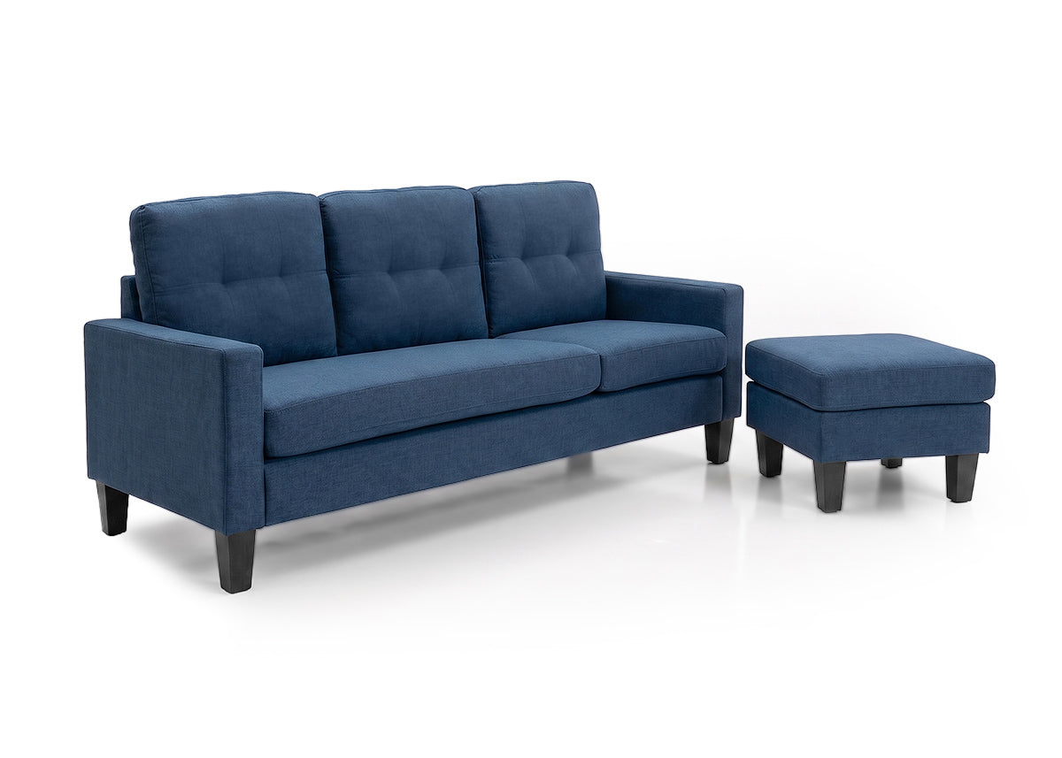 Sofá Vika + Pufe Conversível em Chaise Longue