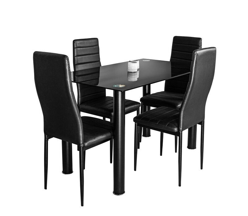 Table en verre trempé + 4 chaises en similicuir. Salle à manger ou cuisine