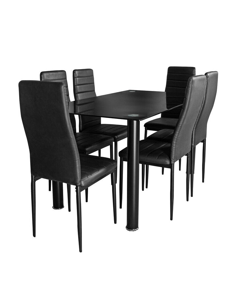 Mesa de Cristal Templado + 6 Sillas Polipiel. Comedor o Cocina