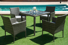 Mesa Cuadrada + 4 Sillas de Ratan PE. Muebles de Jardin y Terraza