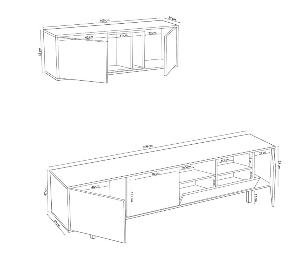 Mueble TV 200 cm + Estante. Conjunto Muebles de Salon