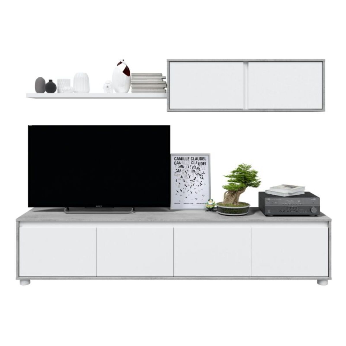 Conjunto Muebles de Salon Alida 200x43cm. Blanco y Cemento