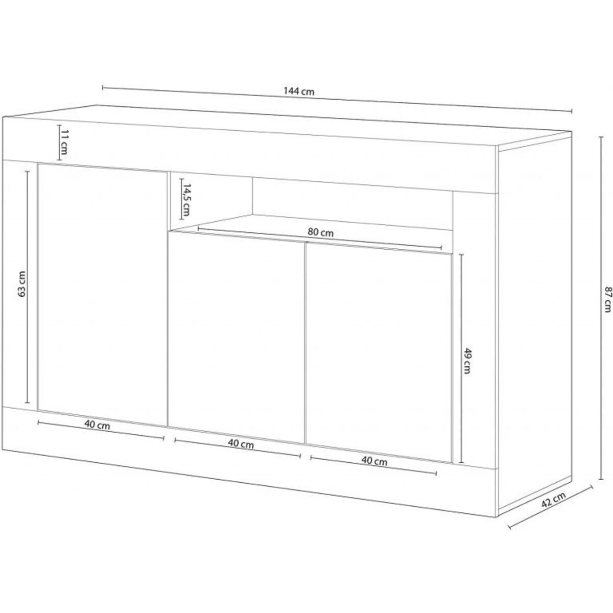 Aparador Baltik 144x87cm. 3 Puertas. Muebles Salon o Comedor