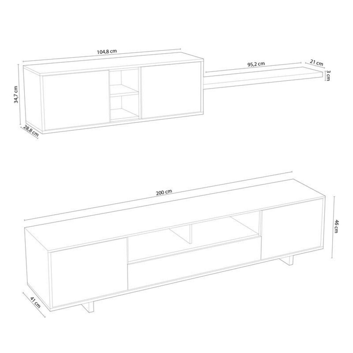 Mueble TV 200x46 cm Modulo + Estante BG. Conjunto Muebles de Salon