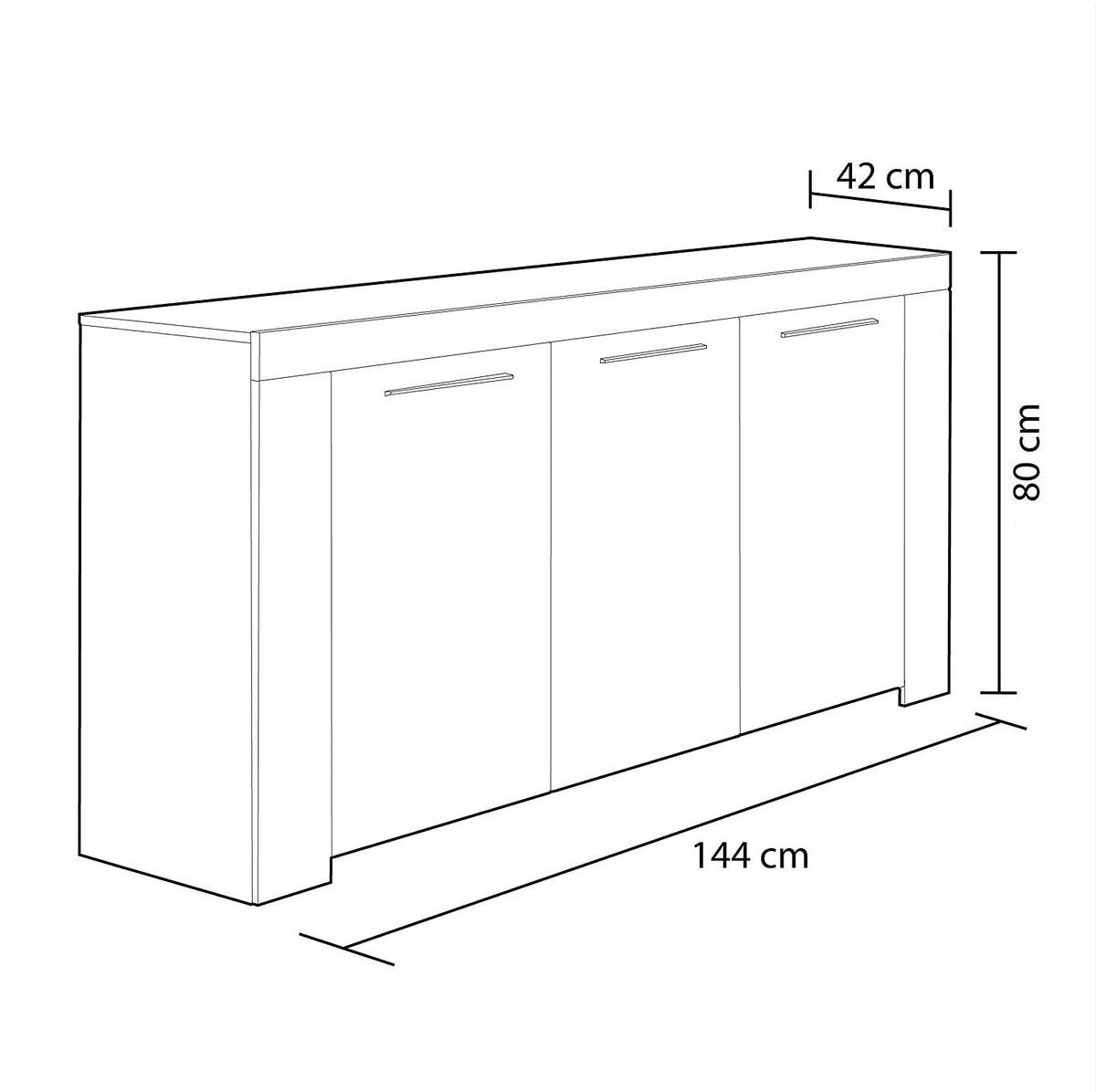 Aparador 144x80cm Blanco. 3 Puertas. Muebles Salon o Comedor