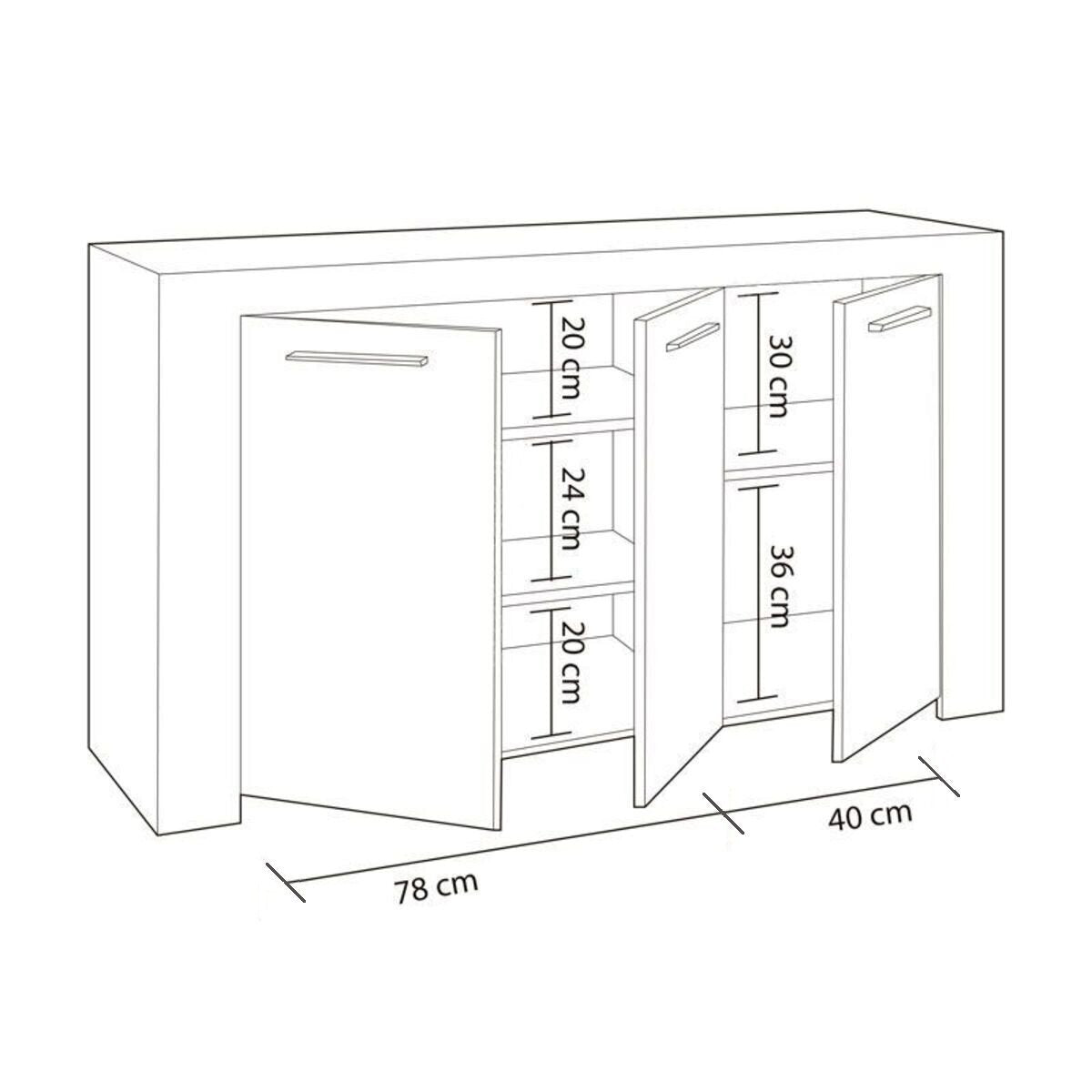 Aparador 144x80cm Blanco. 3 Puertas. Muebles Salon o Comedor