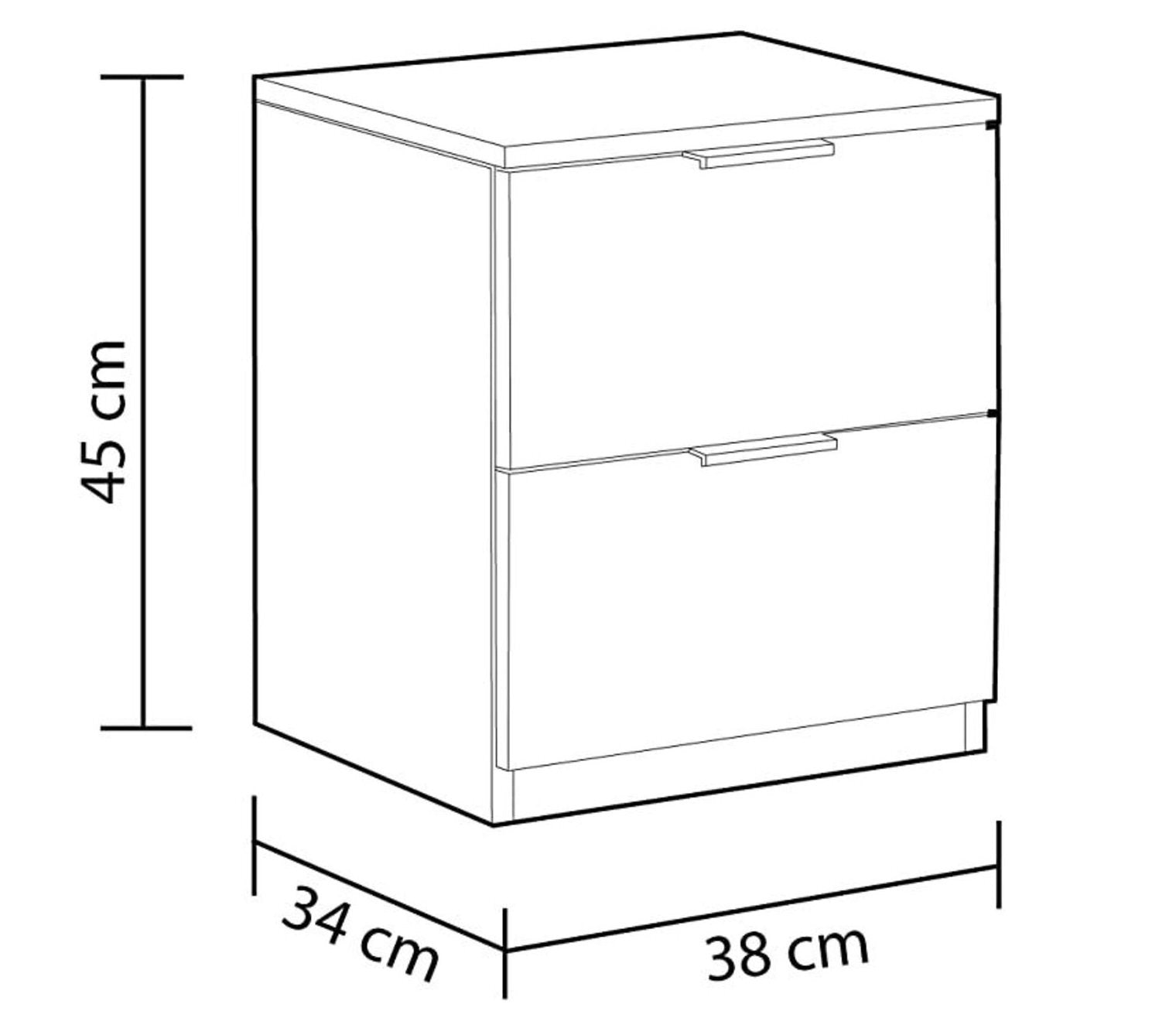 Mesita de Noche 2 Cajones 45x38 cm