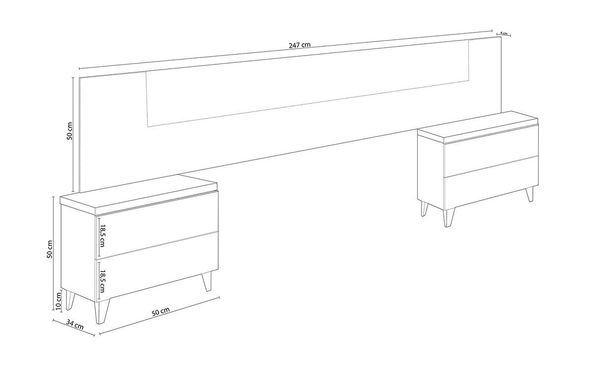 Cabecero de Cama 247x34cm. Cabezal + Dos Mesitas