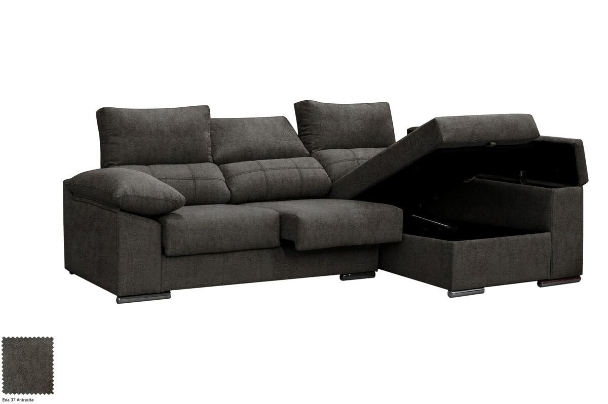 Sofa Chaise Longue Silver 260cm. Reclinable, con Arcon