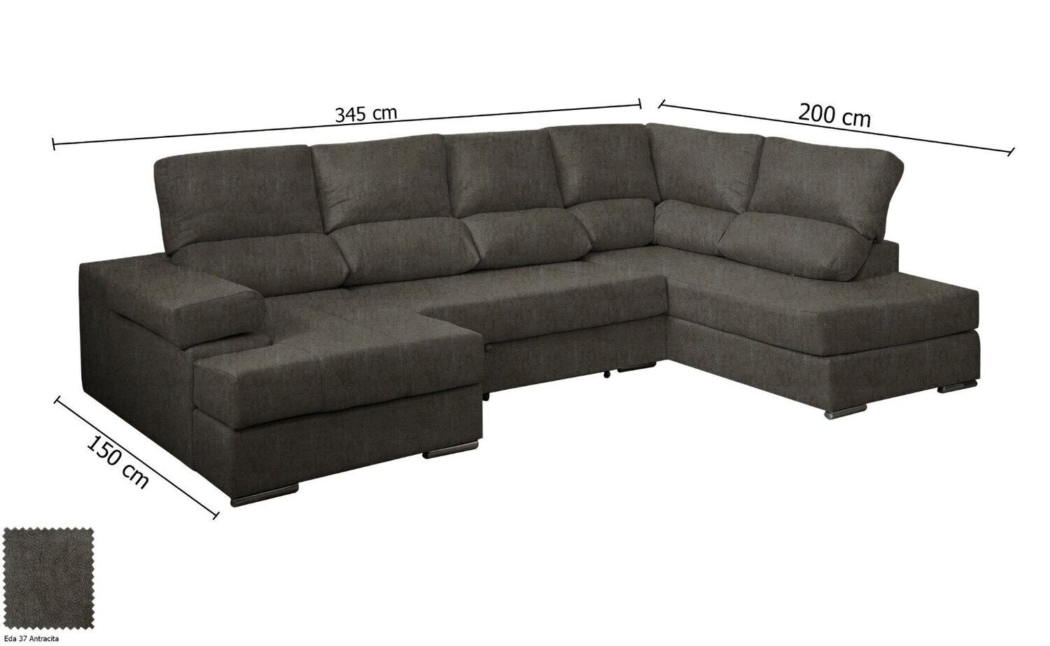 Mega Sofa Cama Chaise Longue Rinconera Italia 345cm