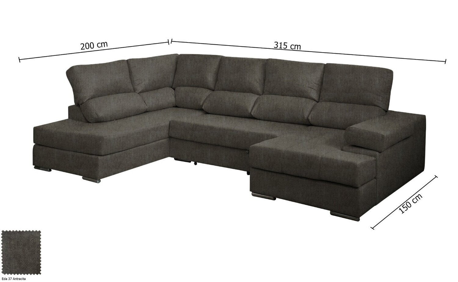 Mega Sofa Cama Chaise Longue Rinconera Italia 315cm