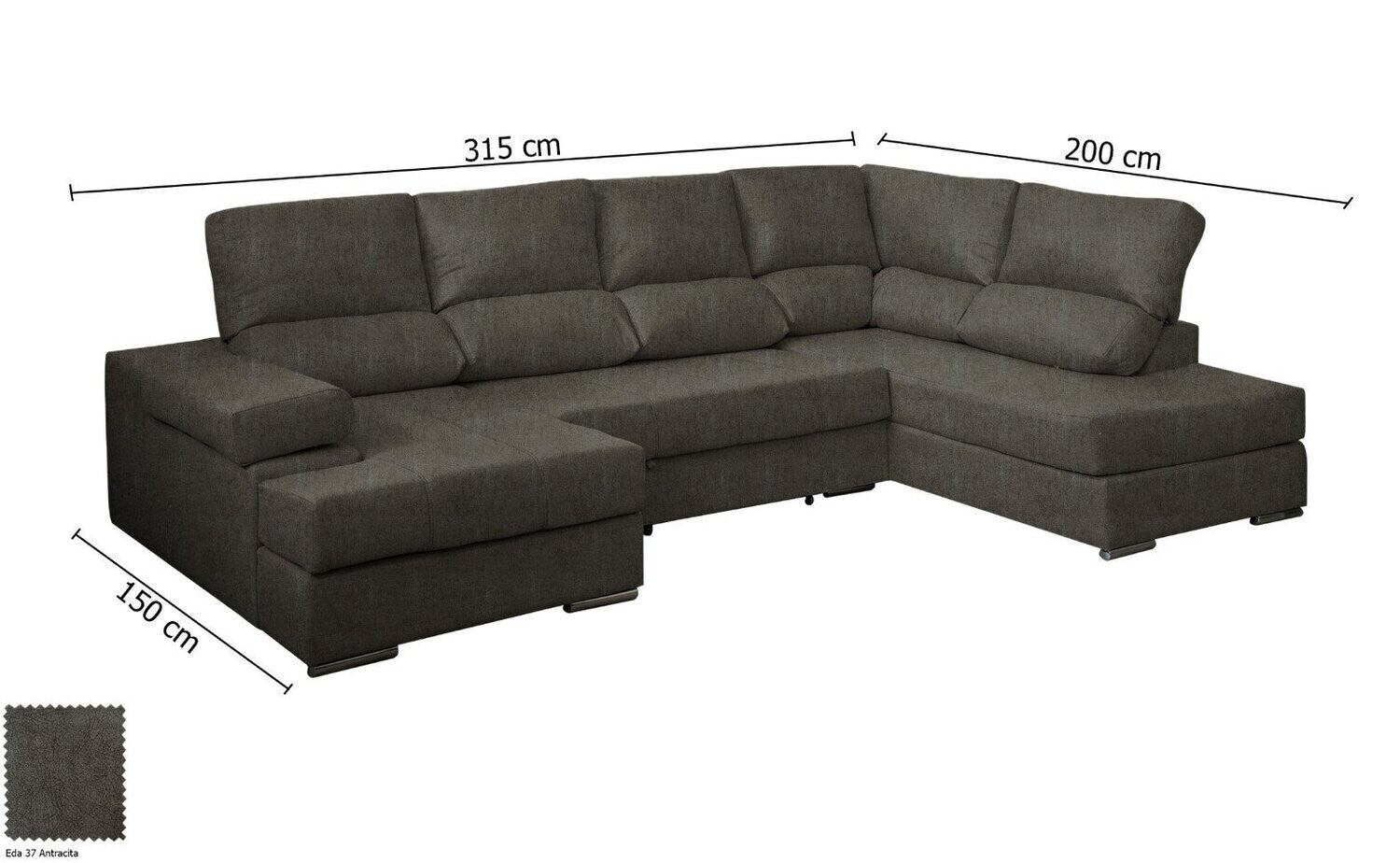 Mega Sofa Cama Chaise Longue Rinconera Italia 315cm