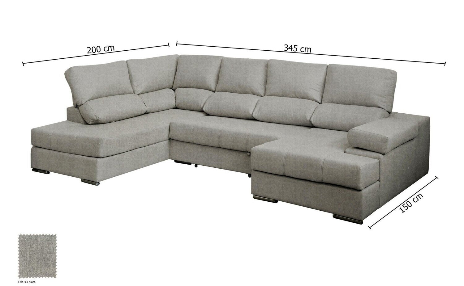 Mega Sofa Cama Chaise Longue Rinconera Italia 345cm