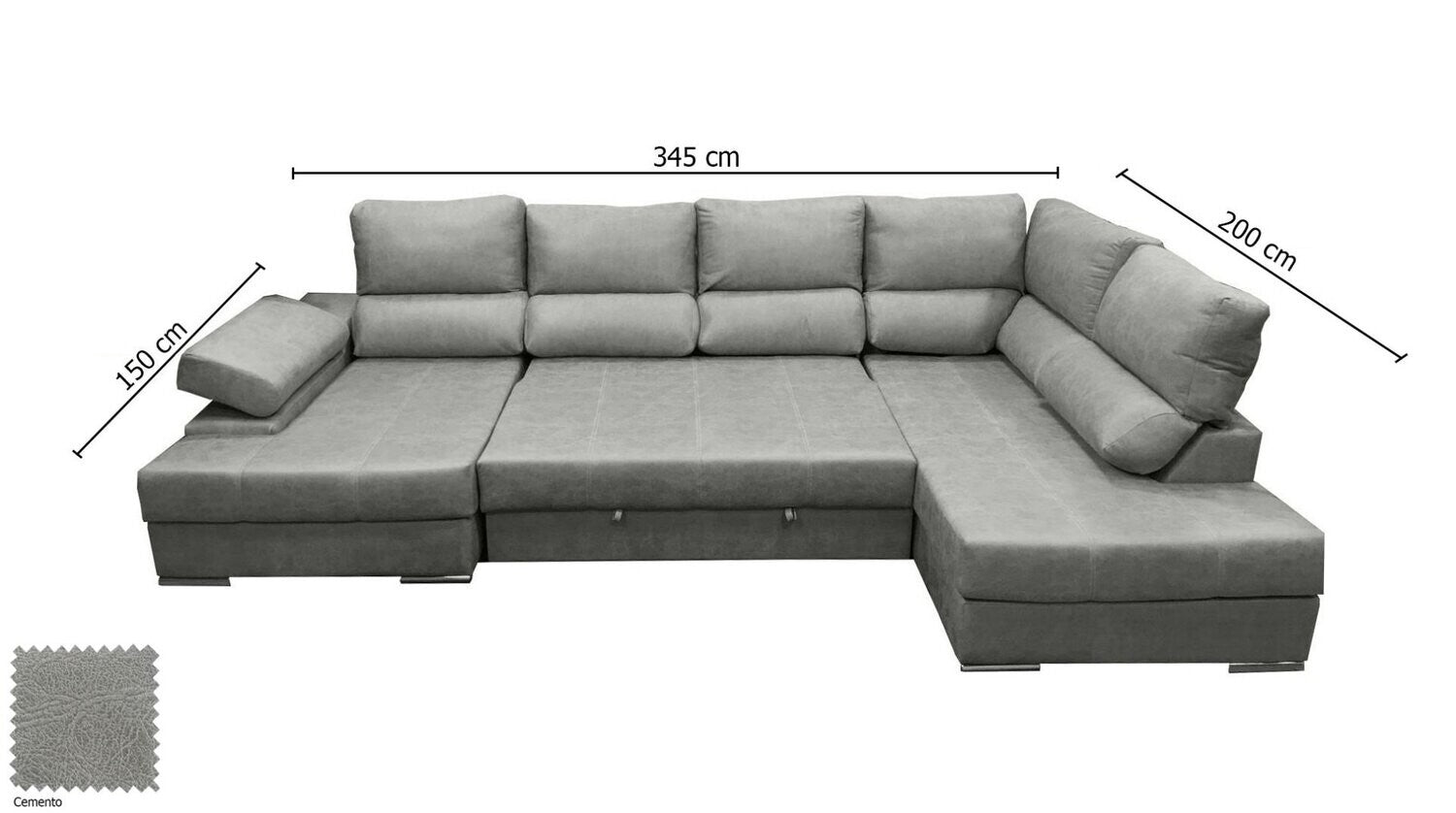 Mega Sofa Cama Chaise Longue Rinconera Italia 345cm