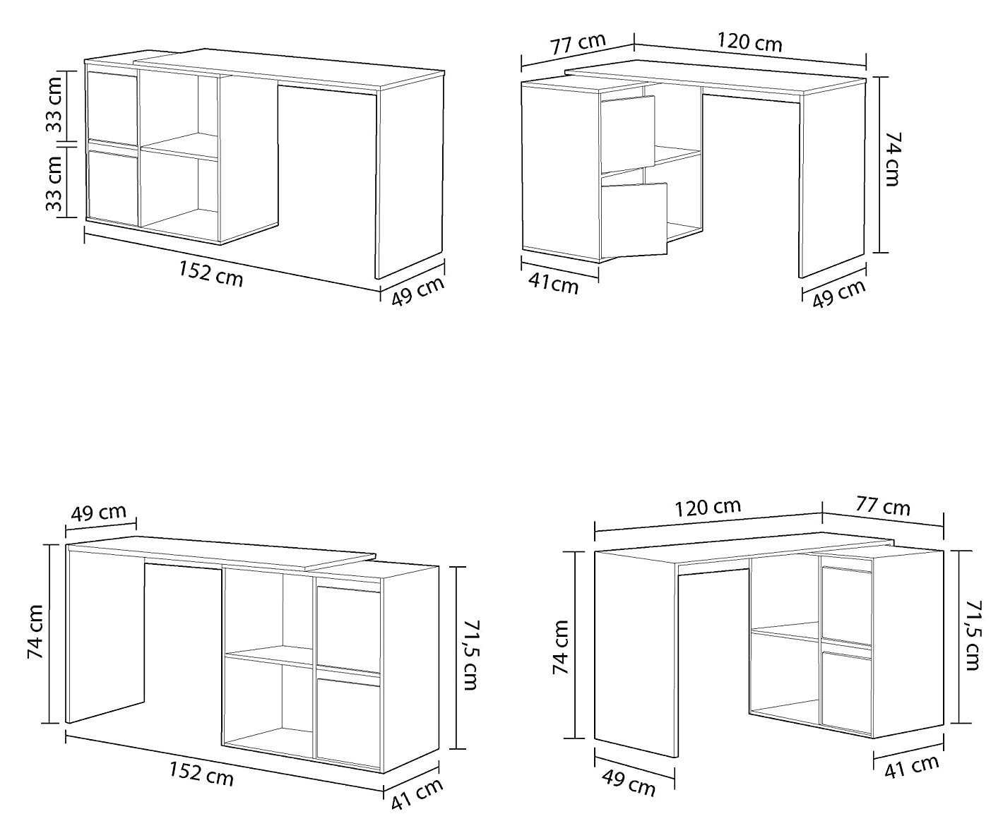 Mesa de Escritorio Multiposicion de 120 a 152x74cm