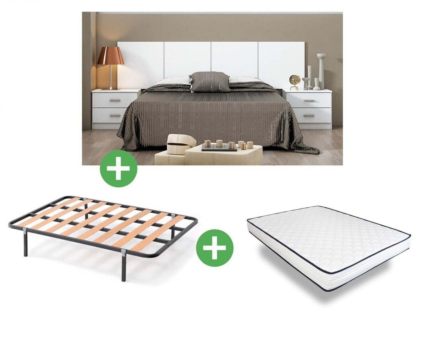 Pack Économique : Chambre Couple + Sommier à Lattes + Matelas Basique