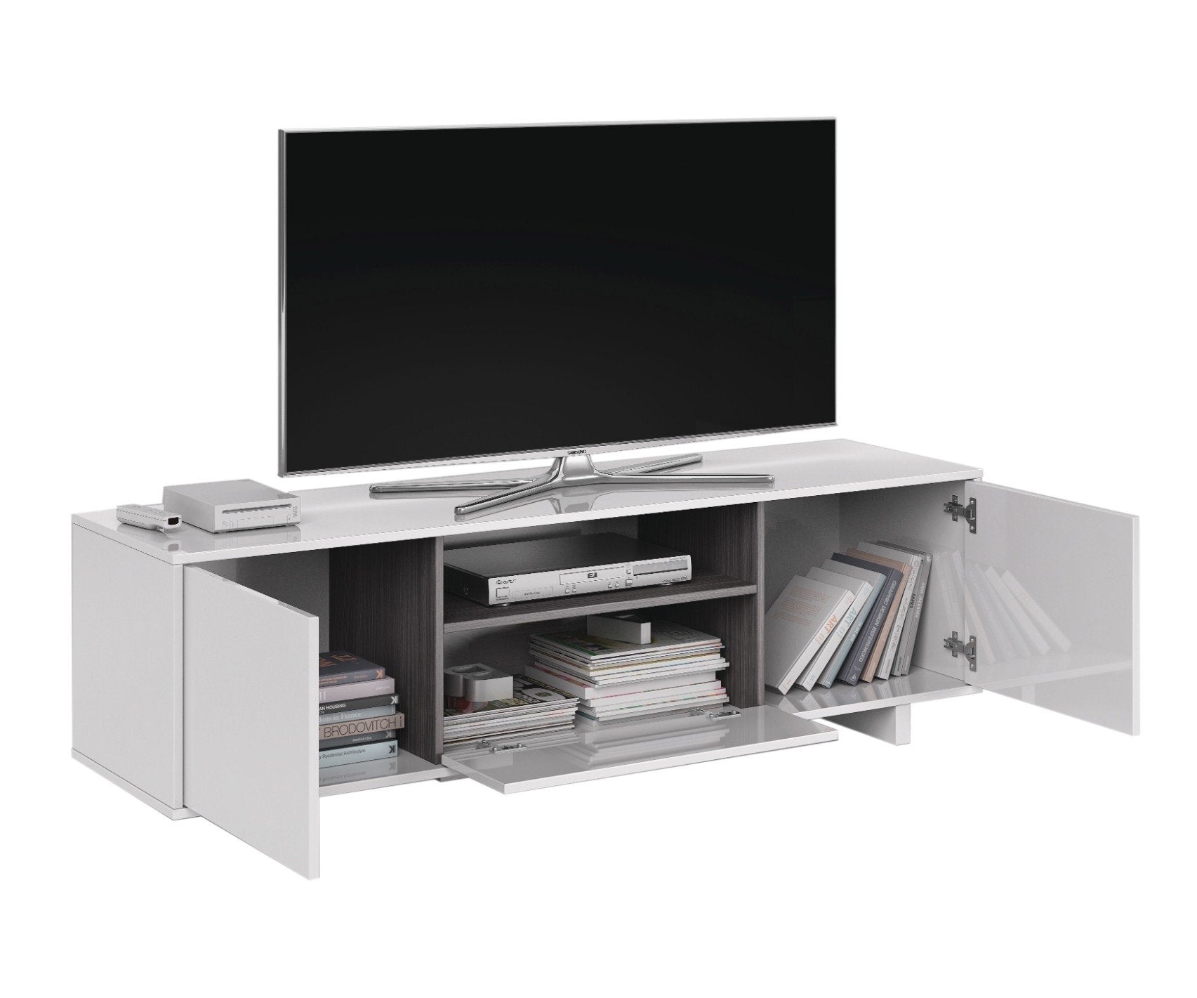 Mueble TV Zaira Blanco 150x46cm. Tres Puertas