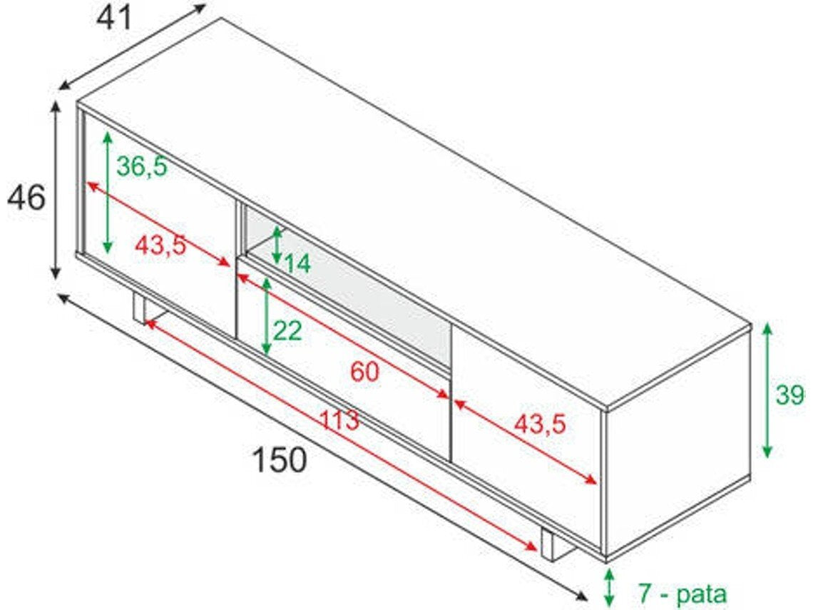 Mueble TV 150x46 cm. Tres Puertas