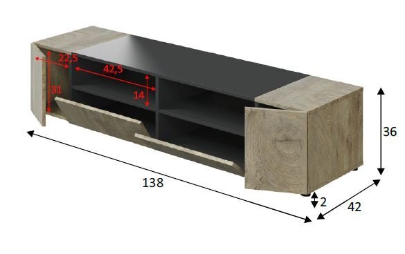 Mueble TV 138x36 cm. Cuatro Puertas. RN