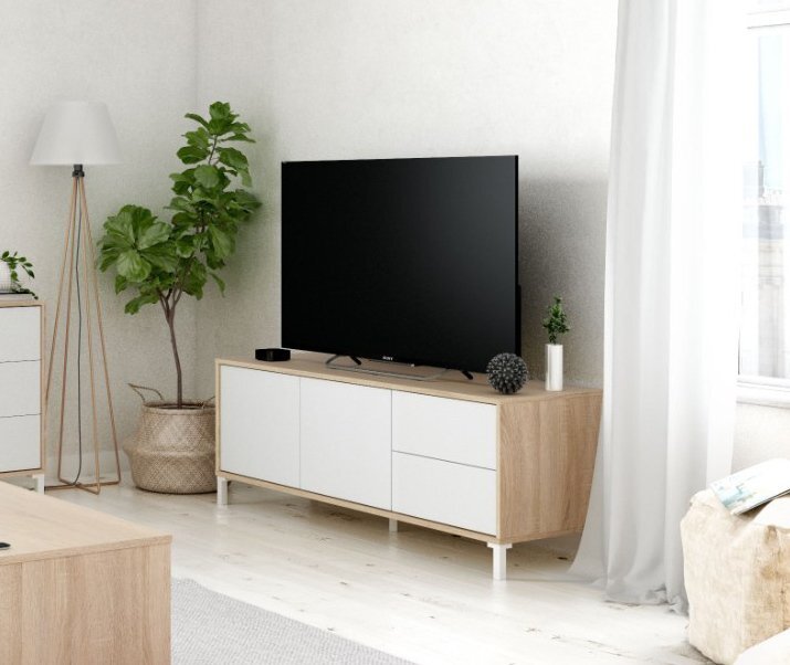 Mueble TV 130x47 cm. Dos puertas y Dos Cajones. BR