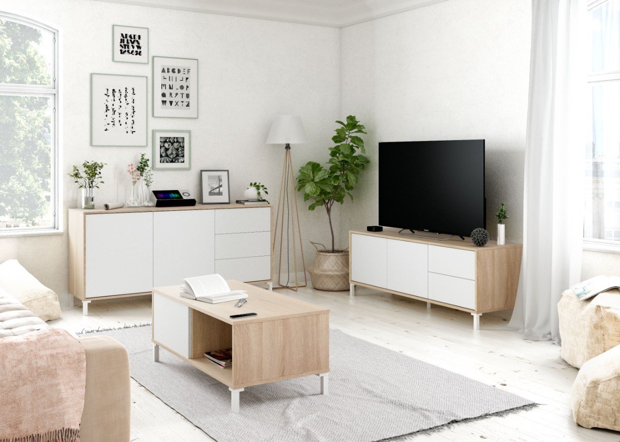 Mueble TV 130x47 cm. Dos puertas y Dos Cajones. BR